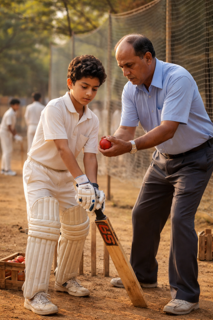 Sachin Tendulkar training under coach Ramakant Achrekar